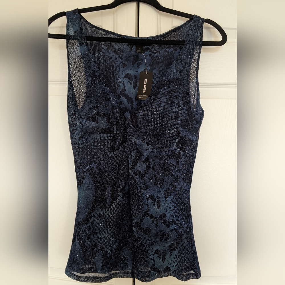 Express Navy Blue Printed Sleeveless Tank Top.